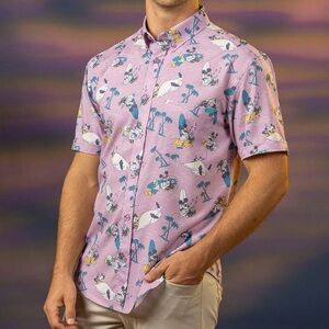New Men’s Disney “Shore Looks Relaxin” lavender Hawaiian short sleeve button up